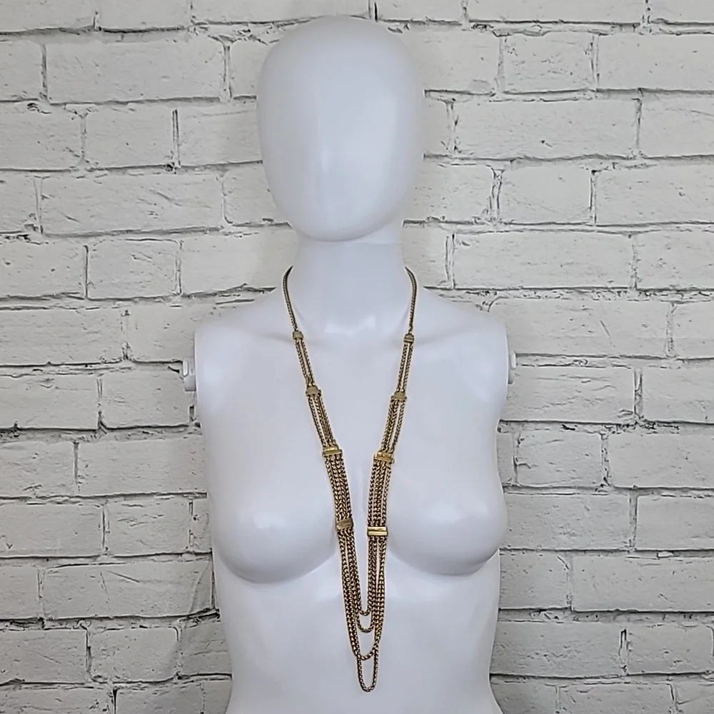Lucky Brand Semi Precious Accents Gold Toned Multi Layered Chain Necklace NWT